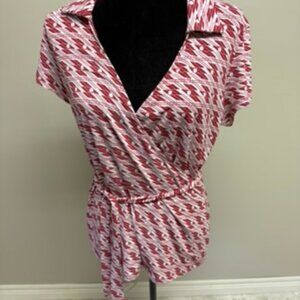 Red and White Wrap Blouse